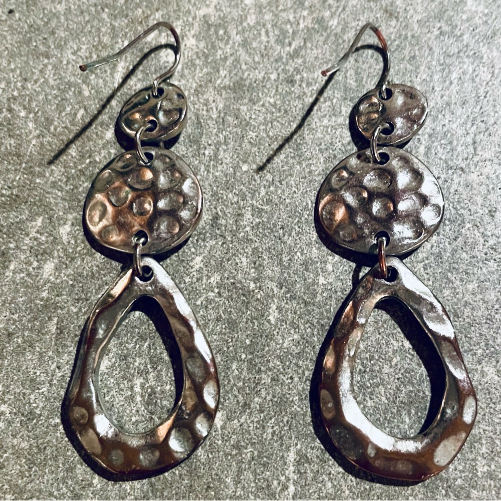 Dangling Silver-tone Hammered Metal Earrings